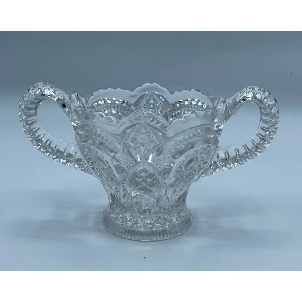 Glass Creamer and Open Sugar Bowl Clear Cut Glass Set